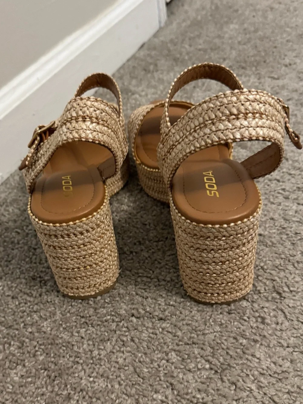 Soda Castle open toe ankle strap wedge size 7